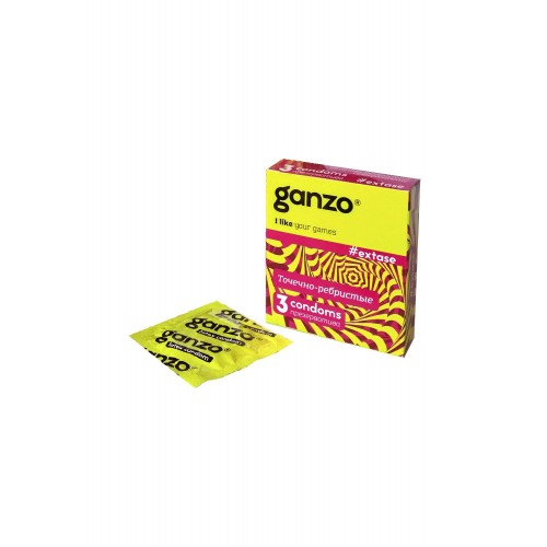 Презервативы Ganzo Extase, с точечно-ребристой поверхностью, анатомической формы, латекс, 18 см, 3 шт
