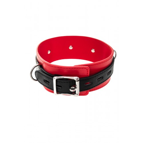 Ошейник TOYFA Theatre красно-черный кожаный с поводком