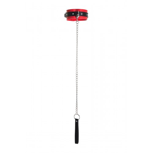 Ошейник TOYFA Theatre красно-черный кожаный с поводком