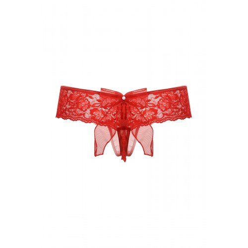 Шортики с бантиком открытые кружевные SoftLine Collection, красный, S/M
