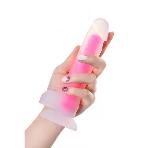 Фаллоимитатор, светящийся в темноте, Beyond by Toyfa James Glow, силикон, прозрачно-розовый, 13 см