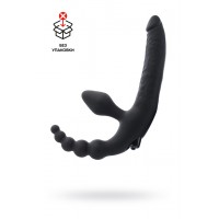 Безремневой страпон с вибропулей, силикон, черный, 35 см (в пакете)