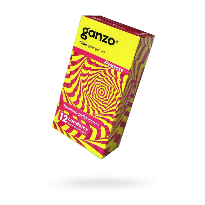 Презервативы Ganzo Extase, с точечно-ребристой поверхностью, анатомической формы, латекс, 18 см, 12 шт