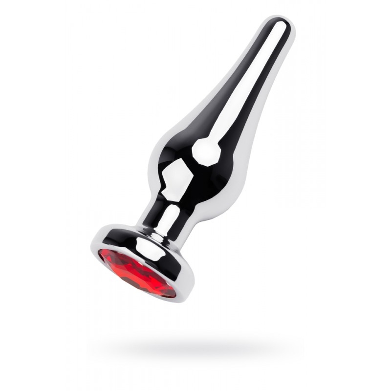 Анальный страз Metal by TOYFA, металл, серебристый, с кристаллом цвета рубин, 10 см, Ø 3 см, 95 г