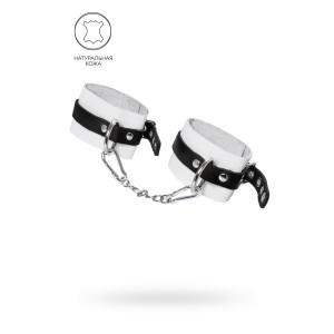 Оковы Pecado BDSM, мягкие, с одним ремешком, с люверсами, натуральная кожа, бело-чёрные (иной угол)