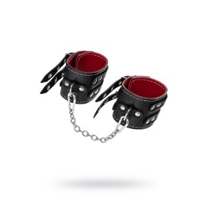 Оковы Pecado BDSM, с двумя ремнями и красной подкладкой, натуральная кожа, черные (иной угол)