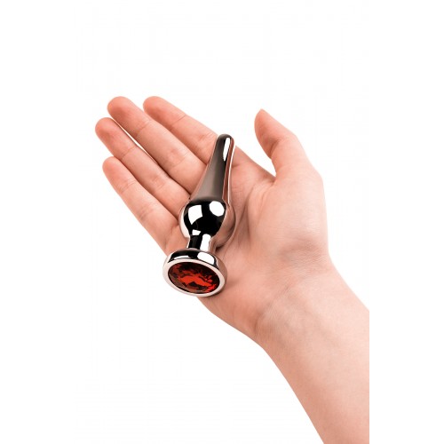 Анальный страз Metal by TOYFA, металл, серебристый, с кристаллом цвета рубин, 10 см, Ø 3 см, 95 г