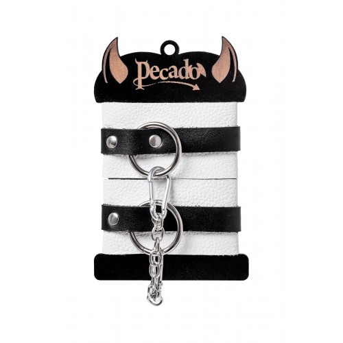Оковы Pecado BDSM, мягкие, с одним ремешком, с люверсами, натуральная кожа, бело-чёрные