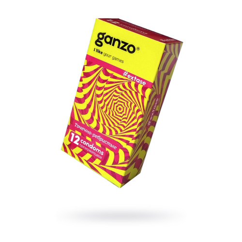 Презервативы Ganzo Extase, с точечно-ребристой поверхностью, анатомической формы, латекс, 18 см, 12 шт