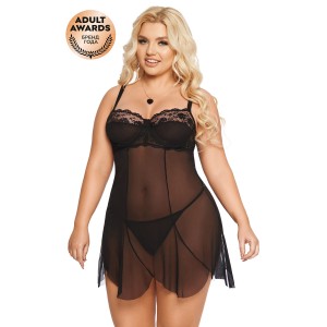 Ночная сорочка и стринги SoftLine Collection Carla, черный, XXXL (иной угол)