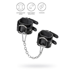 Наручники-браслеты Pecado BDSM, с двумя ремешками, натуральная кожа, чёрные (иной угол)