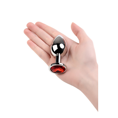 Анальная втулка Metal by TOYFA, металл, серебряная, с красным кристаллом, 8 см, Ø 3,5 см, 265 г