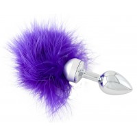 Анальная втулка Metal by TOYFA, металл, серебряная, с фиолетовой опушкой, 17 см, Ø 2,9 см, 165 г