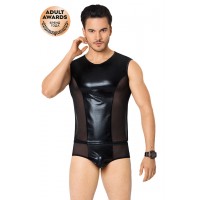 Костюм сетка + wetlook мужской SoftLine Collection (майка, шорты), чёрный, XL