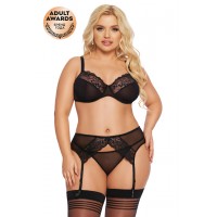 Комплект SoftLine Collection Marella (бюстгальтер, стринги и пояс для чулок), черный, XXL