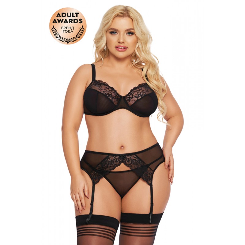 Комплект SoftLine Collection Marella (бюстгальтер, стринги и пояс для чулок), черный, XXL