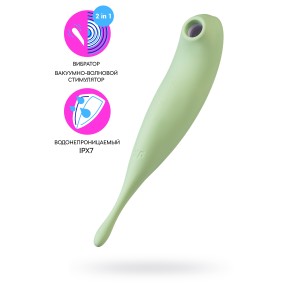 Вакуум-волновой бесконтактный стимулятор клитора Satisfyer Twirling Pro, силикон, зеленый Вакуум-волновой бесконтактный стимулятор клитора Satisfyer Twirling Pro, силикон, зеленый (иной угол)