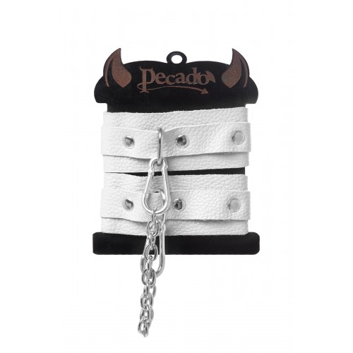 Оковы мини Pecado BDSM, со скруглёнными углами, натуральная кожа, белые