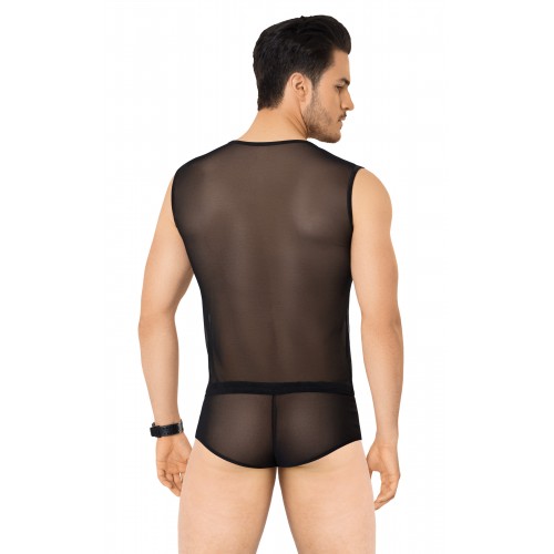 Костюм сетка + wetlook мужской SoftLine Collection (майка, шорты), чёрный, XL