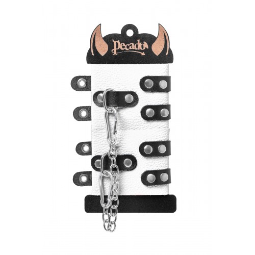 Наручники Pecado BDSM,с двумя ремешками с люверсами, мягкие, натуральная кожа, бело-чёрные