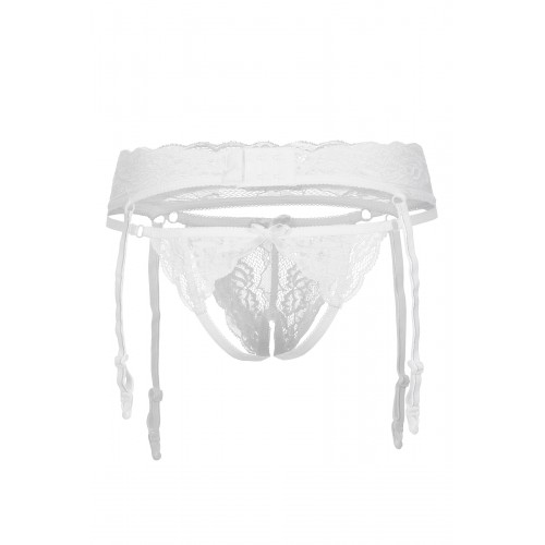 Эротический комплект Erolanta Lingerie Collection: пояс для чулок и трусики кружевные, белые (42-44)