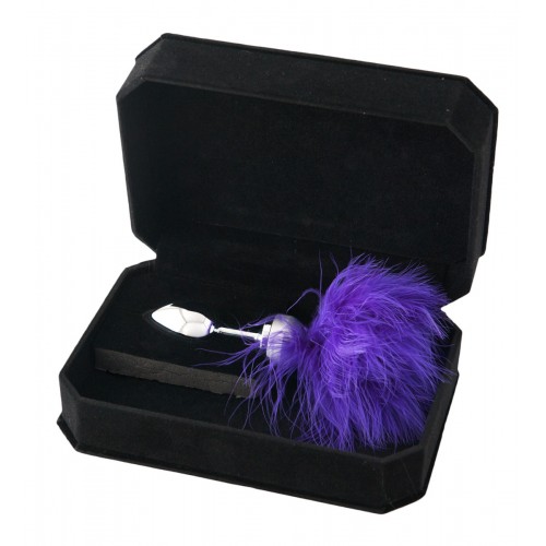 Анальная втулка Metal by TOYFA, металл, серебряная, с фиолетовой опушкой, 17 см, Ø 2,9 см, 165 г