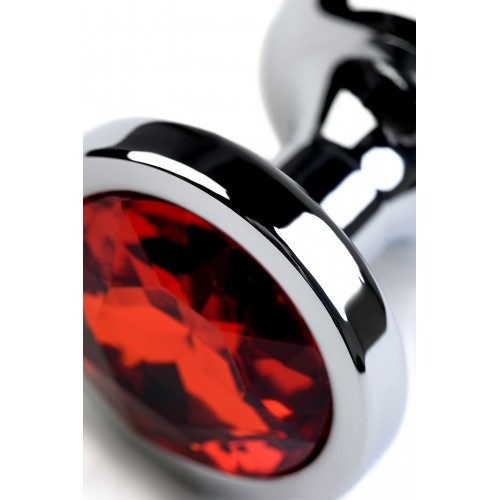 Анальная втулка Metal by TOYFA, металл, серебряная, с красным кристаллом, 8 см, Ø 3,5 см, 95 г