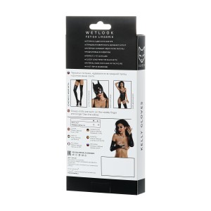 Перчатки-митенки Glossy из материала Wetlook выше локтя, черный, M (иной угол)