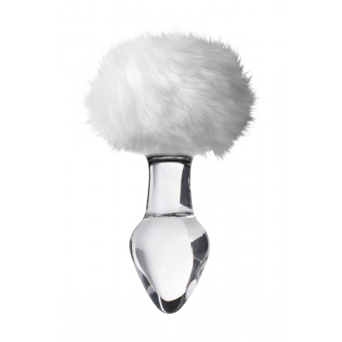 Анальная втулка Sexus Glass, стекло, с белым хвостиком, прозрачная, 14 см, Ø 4 см, 165 г