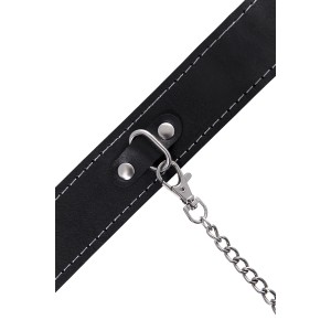 Ошейник Pecado BDSM, двухслойный с белой строчкой, натуральная кожа, черный (иной угол)