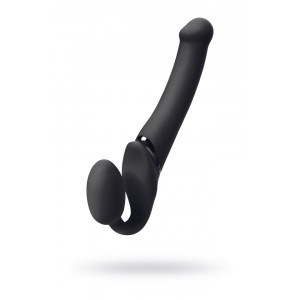 Безремневой нереалистичный страпон Strap-on-me с вибрацией, M, силикон, черный, 24,5 см