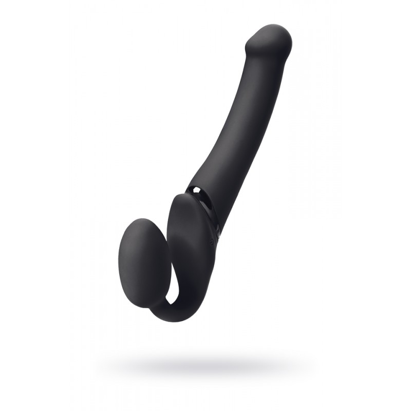 Безремневой нереалистичный страпон Strap-on-me с вибрацией, M, силикон, черный, 24,5 см