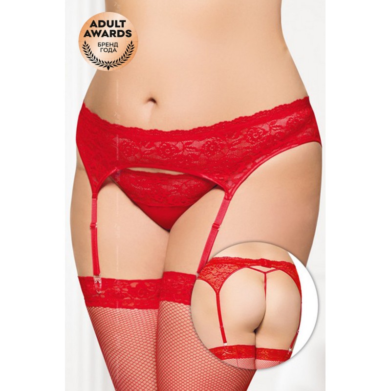 Пояс для чулок и стринги SoftLine Collection кружевные, красный, XL