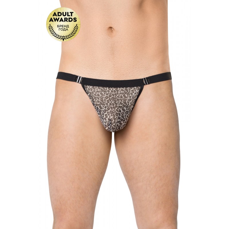 Стринги мужские с мелким принтом леопард SoftLine Collection, коричневые, OS