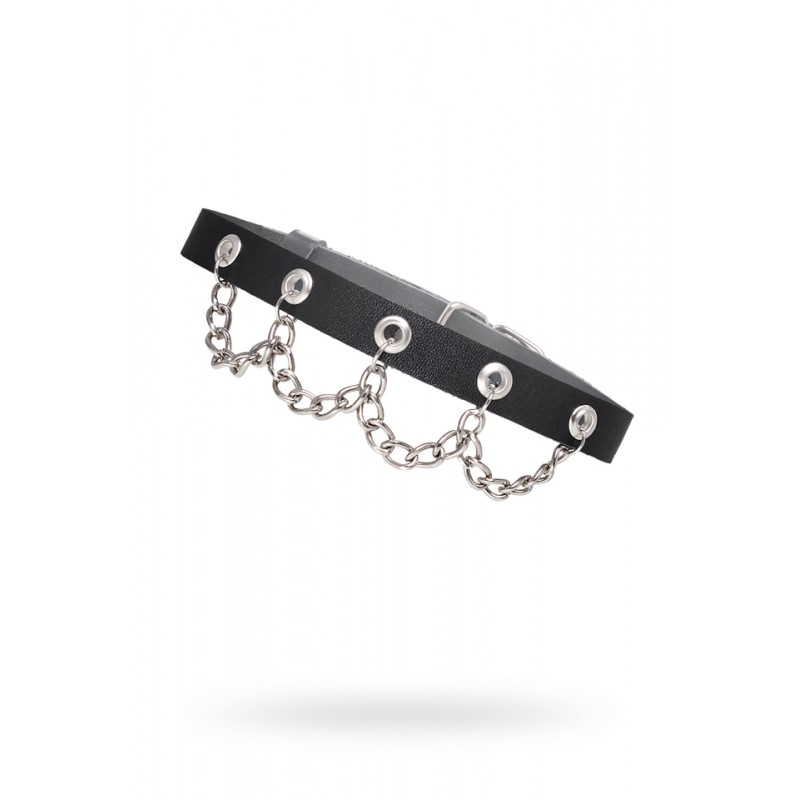 Чокер с цепочкой Pecado BDSM, натуральная кожа, черный