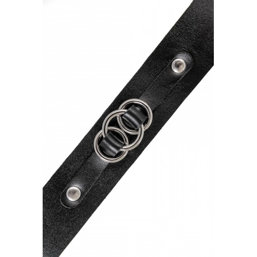 Чокер-ошейник Pecado BDSM, со связанными кольцами на подложке, натуральная кожа, чёрный