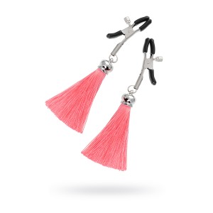 Зажимы на соски Pecado BDSM, «Прищепки», с кисточками из шелка, металл, розовые (иной угол)