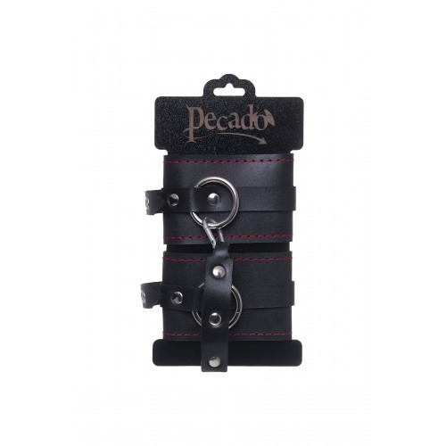 Оковы однослойные с контрастной строчкой Pecado BDSM, натуральная кожа, черные