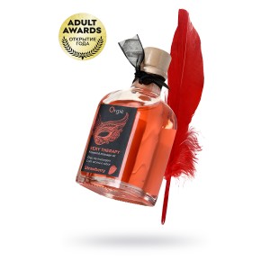 Комплект для сладких игр Orgie Lips Massage со вкусом клубники (массажное масло для поцелуев, перо и руководство), 100 мл (иной угол)