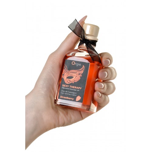 Комплект для сладких игр Orgie Lips Massage со вкусом клубники (массажное масло для поцелуев, перо и руководство), 100 мл
