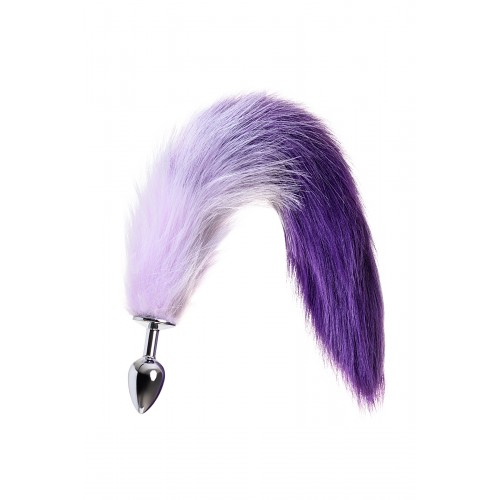 Анальная втулка Metal by TOYFA с бело-фиолетовым хвостом, металл, серебристый, 45 см, Ø 2,7 см