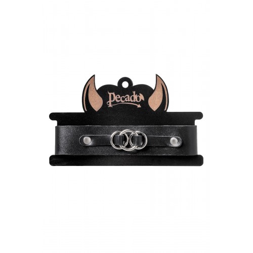 Чокер-ошейник Pecado BDSM, со связанными кольцами на подложке, натуральная кожа, чёрный