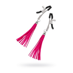 Зажимы на соски Pecado BDSM, «Прищепки», с кисточками из замши, металл, фуксия (иной угол)