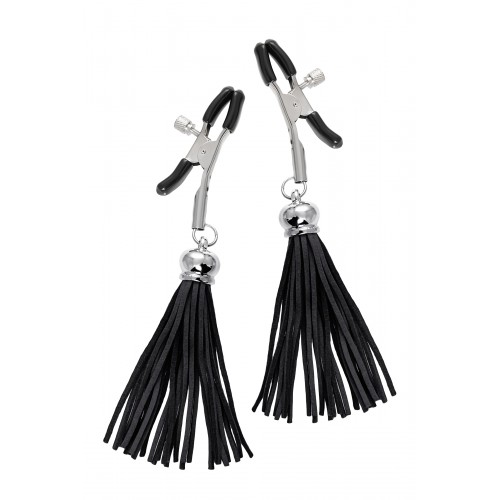 Зажимы на соски Pecado BDSM, «Прищепки», с кисточками из замши, металл, черные