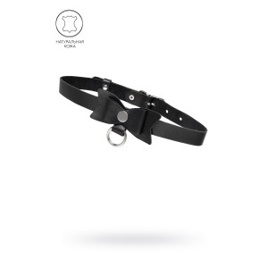 Чокер-ошейник Pecado BDSM, с бабочкой и колечком, натуральная кожа, чёрный (иной угол)