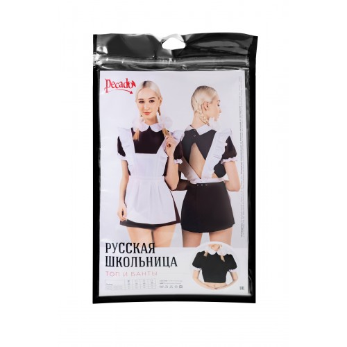 Верхняя часть костюма «Русская школьница», Pecado BDSM, топ, банты, коричнево-белый, 46