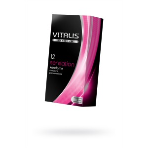 Презервативы Vitalis, premium, sensation, кольца, точечные, 18 см, 5,3 см, 12 шт. (иной угол)