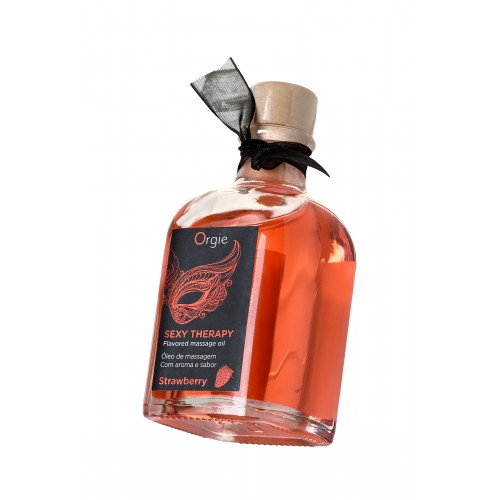 Комплект для сладких игр Orgie Lips Massage со вкусом клубники (массажное масло для поцелуев, перо и руководство), 100 мл
