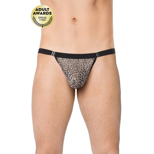 Стринги мужские с мелким принтом леопард SoftLine Collection, коричневые, OS