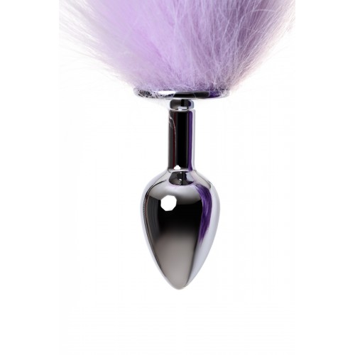 Анальная втулка Metal by TOYFA с бело-фиолетовым хвостом, металл, серебристый, 45 см, Ø 2,7 см